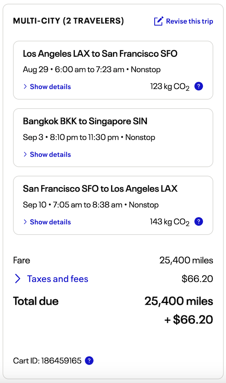 excursionist perk lax-sfo with bkk example